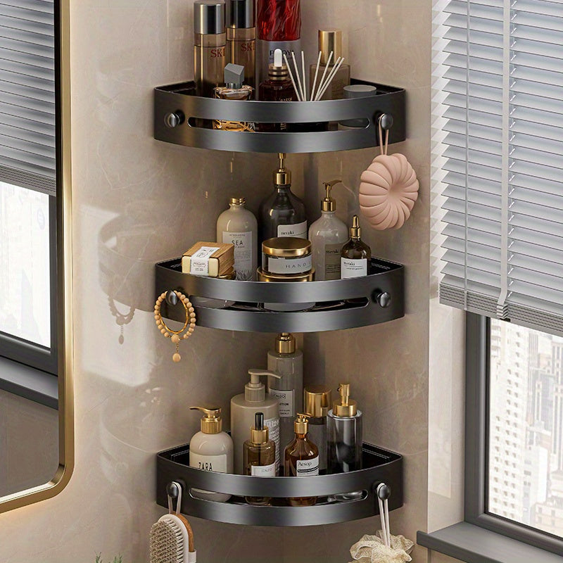 Corner Shower Caddy Three-Tier Wall Mount Bathroom Organizer Durable ABS Plastic