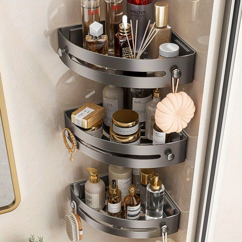 Corner Shower Caddy Three-Tier Wall Mount Bathroom Organizer Durable ABS Plastic
