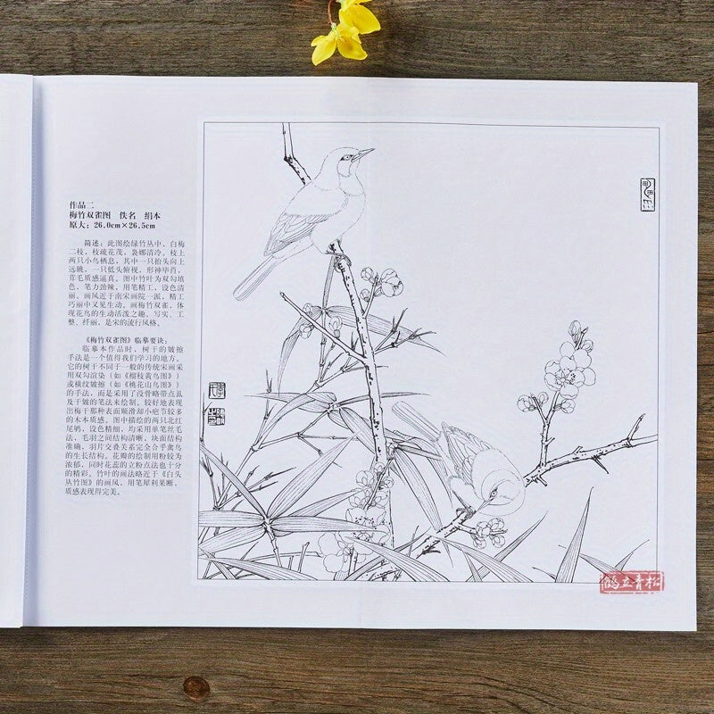 Chinese Painting Techniques Book for Art Students Song Dynasty Bird and Flower Sketches White Outline Drafts Color Examples Paperback