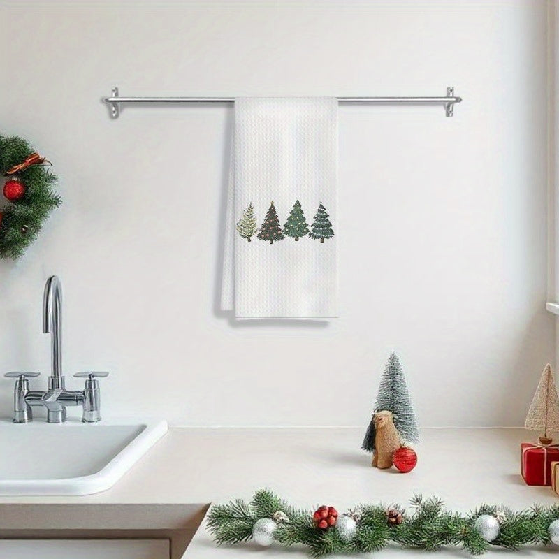 Festive Christmas Kitchen Towel Green Christmas Trees 18x66cm for Drying and Decor