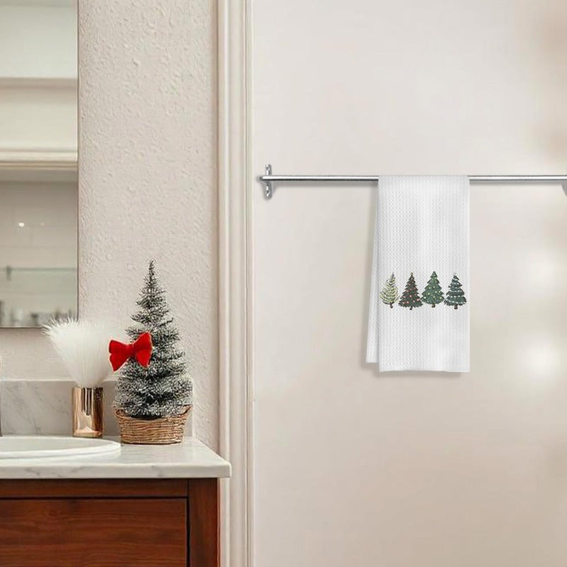 Festive Christmas Kitchen Towel Green Christmas Trees 18x66cm for Drying and Decor
