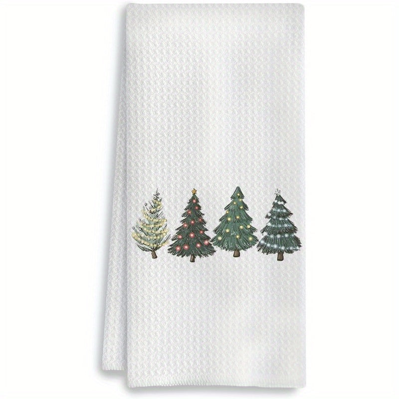 Festive Christmas Kitchen Towel Green Christmas Trees 18x66cm for Drying and Decor