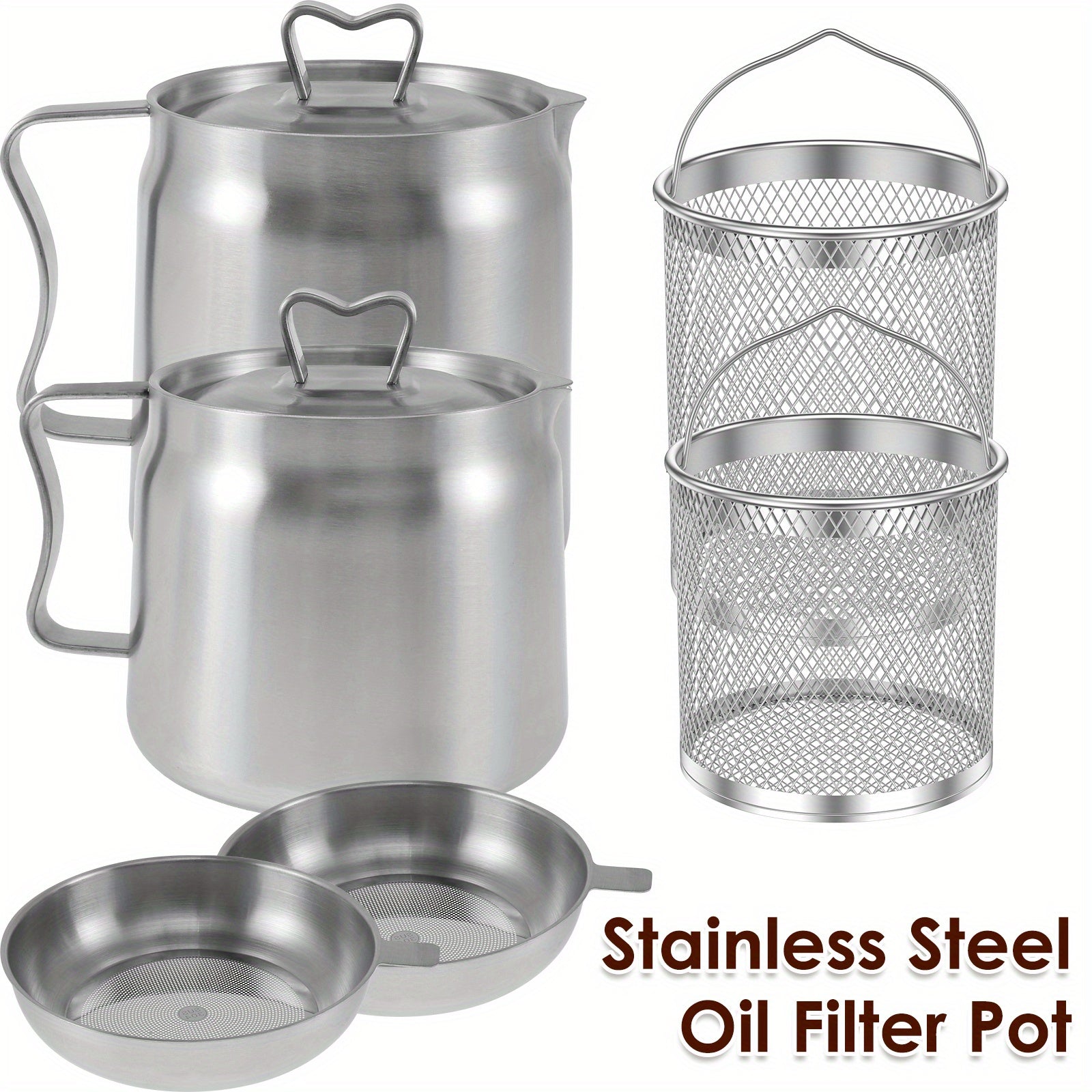 Stainless Steel Oil Filter Pot 1.5L 2L with Lid Mesh Strainer Grease Keeper