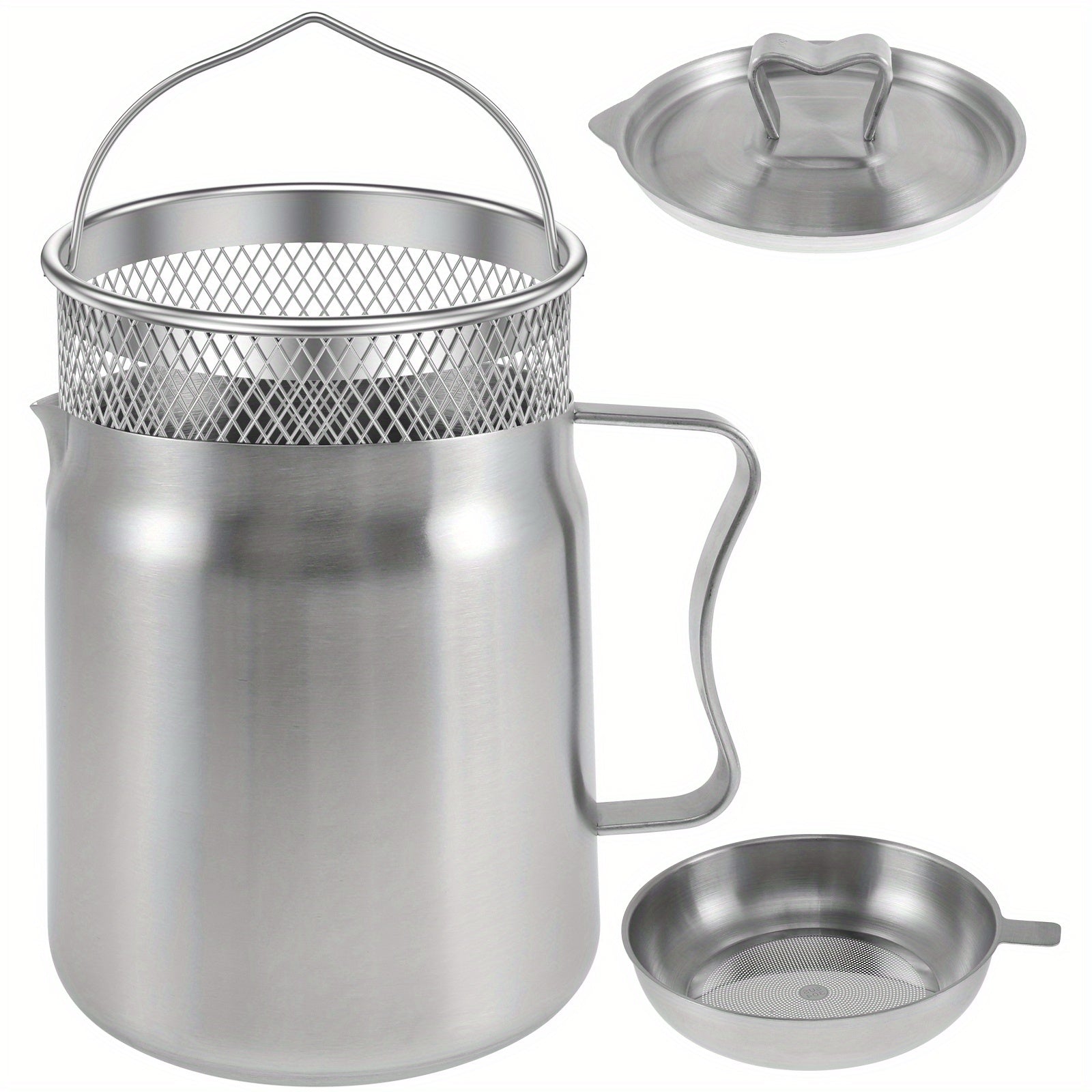 Stainless Steel Oil Filter Pot 1.5L 2L with Lid Mesh Strainer Grease Keeper