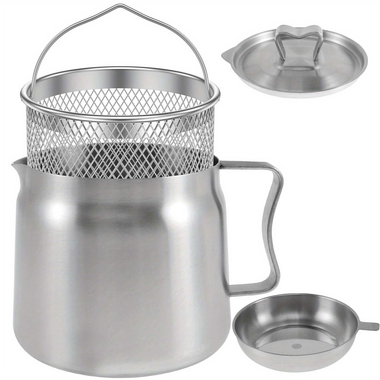 Stainless Steel Oil Filter Pot 1.5L 2L with Lid Mesh Strainer Grease Keeper