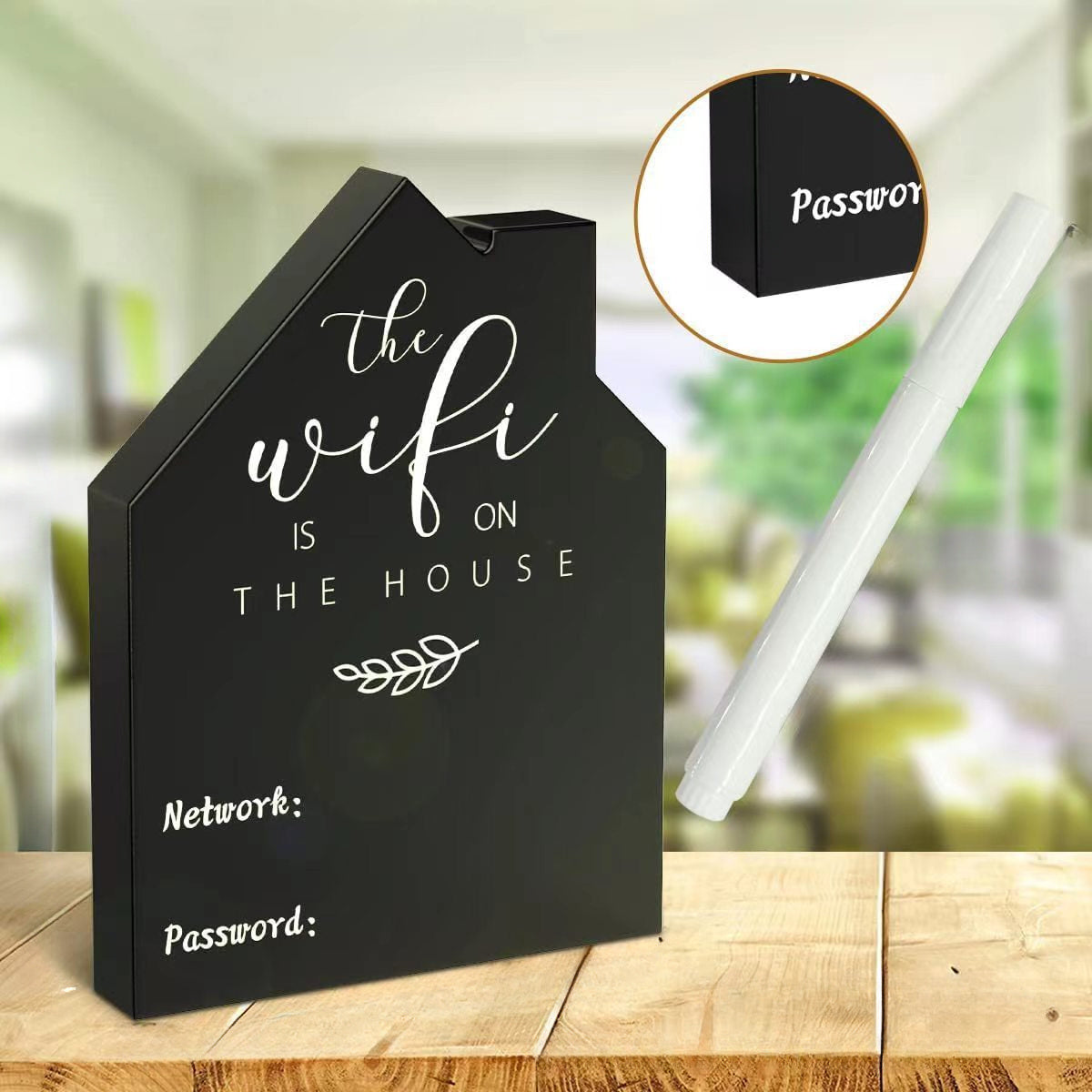 Wooden Wall Sign with Wifi Password Reusable Blackboard Style for Home Decor