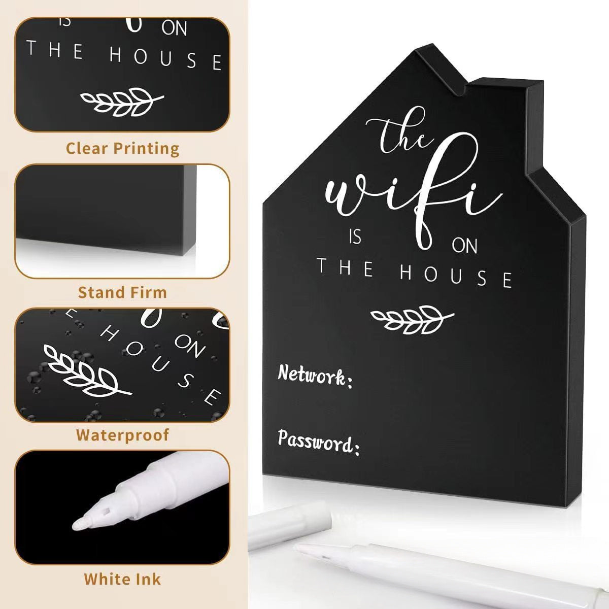 Wooden Wall Sign with Wifi Password Reusable Blackboard Style for Home Decor