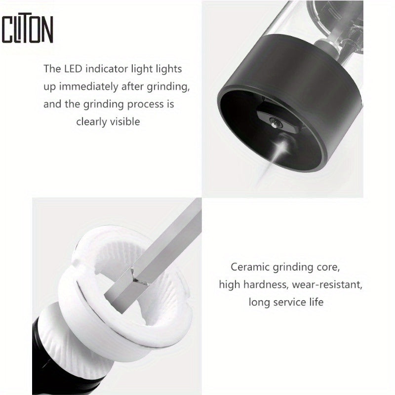 Qayta tiklanadigan elektr tuz va murch maydalagich, sozlanadigan LED chiroq, USB zaryadlash, bardoshli ABS