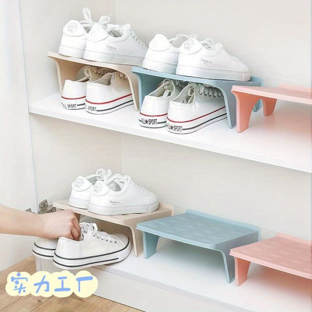 Juego de 6 estantes para zapatos de resina de doble capa y multicolor para almacenamiento en el hogar