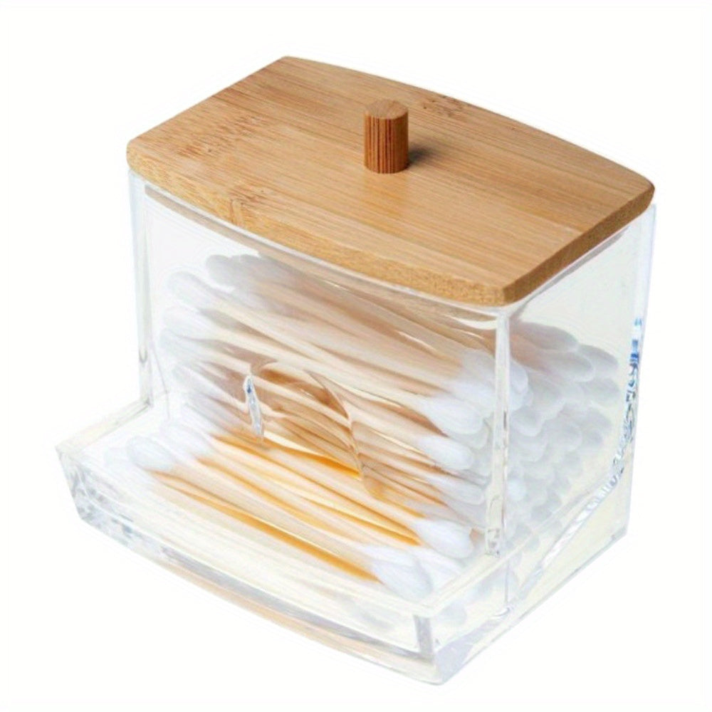 Bathroom Storage Jar with Wooden Lid, Clear Plastic, Space-Saving Organizing Container