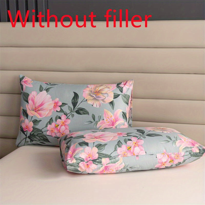 Set of 2 Brushed Pillowcases with Floral and Geometric Designs, Soft Skin-Friendly Fabric