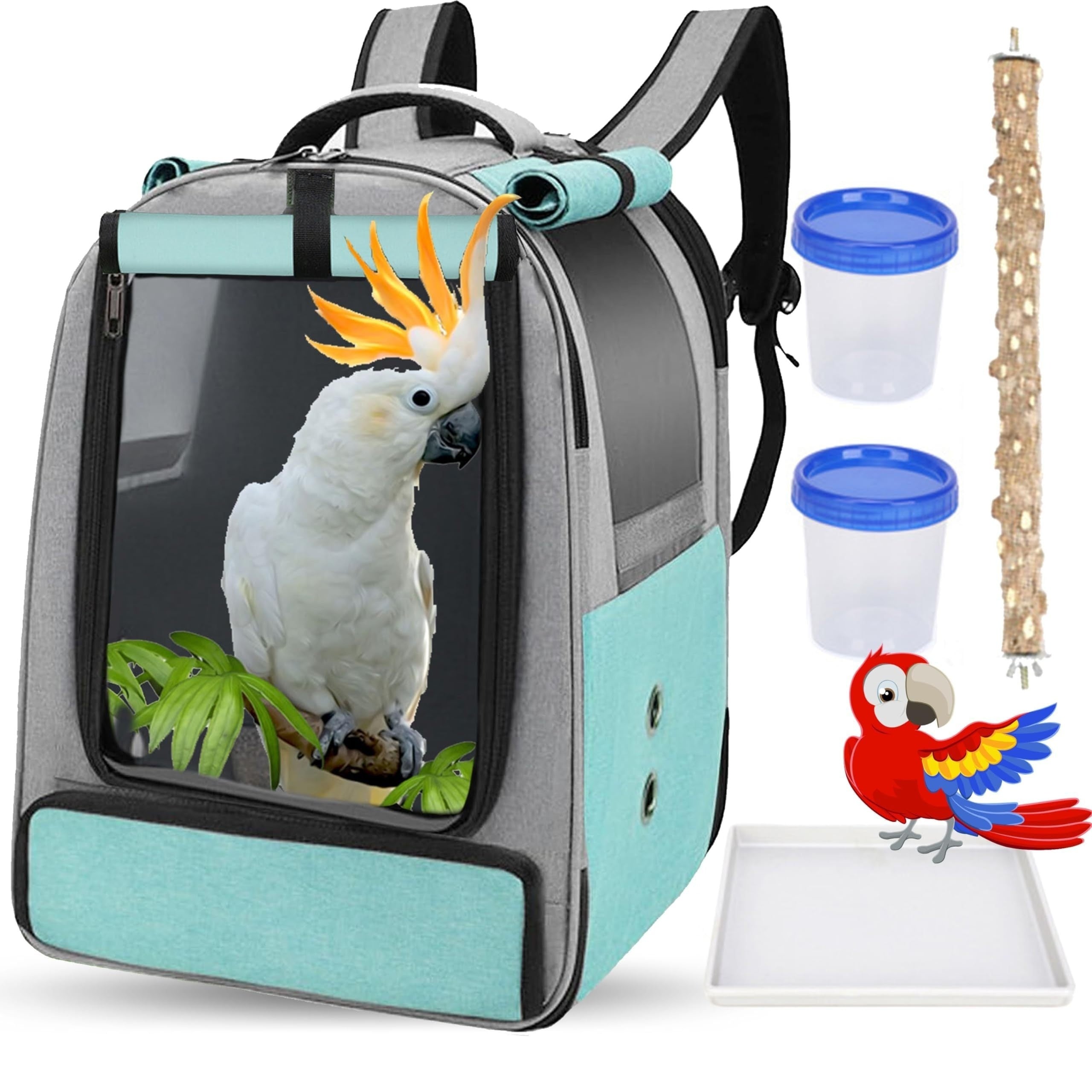 Portable Bird Travel Carrier for Parrots and Large Birds with Mesh and Accessories