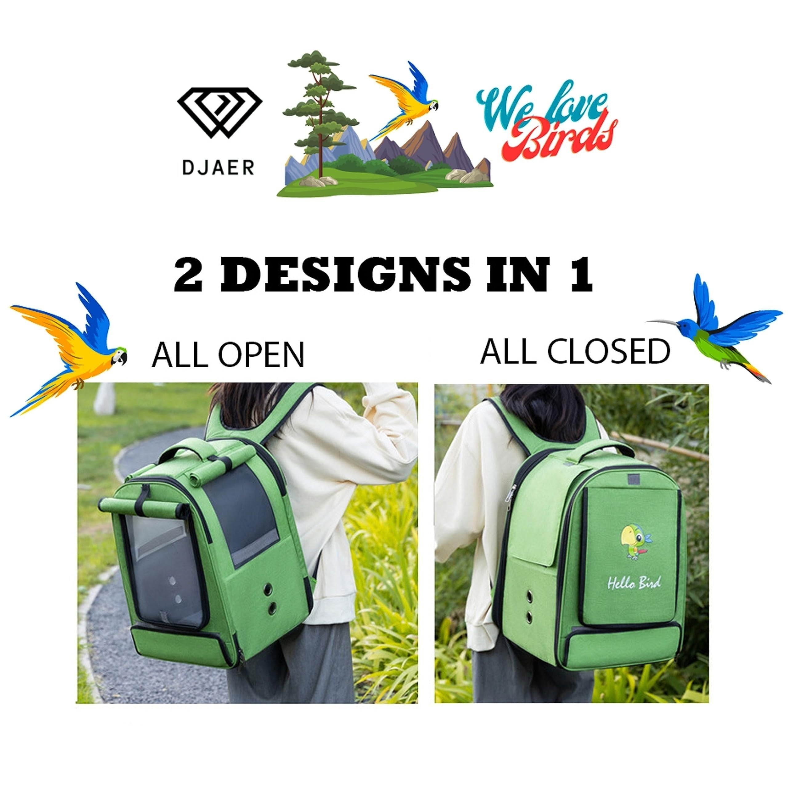 Portable Bird Travel Carrier for Parrots and Large Birds with Mesh and Accessories