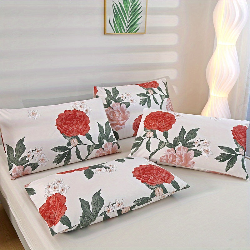Luxurious Brushed Pillowcases Set with Floral and Geometric Designs, Soft and Skin-Friendly