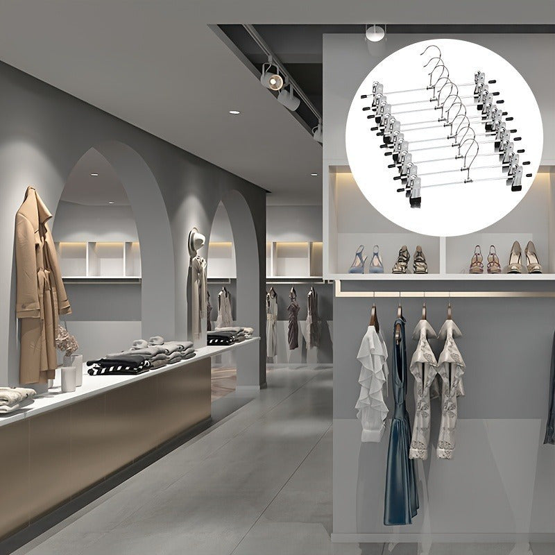 Juego de 10 perchas ajustables de acero inoxidable para pantalones, organizador antideslizante y ahorrador de espacio para faldas, vaqueros, abrigos