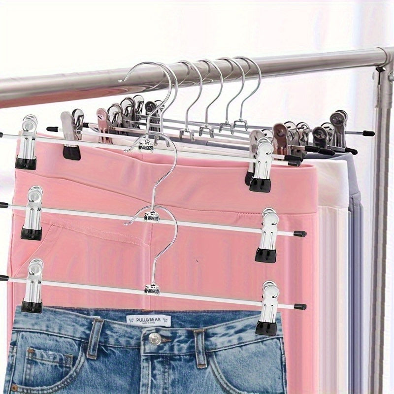 Juego de 10 perchas ajustables de acero inoxidable para pantalones, organizador antideslizante y ahorrador de espacio para faldas, vaqueros, abrigos