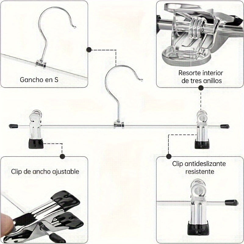 Juego de 10 perchas ajustables de acero inoxidable para pantalones, organizador antideslizante y ahorrador de espacio para faldas, vaqueros, abrigos