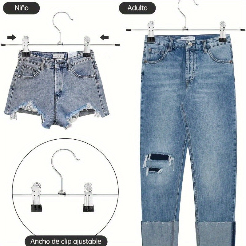 Juego de 10 perchas ajustables de acero inoxidable para pantalones, organizador antideslizante y ahorrador de espacio para faldas, vaqueros, abrigos