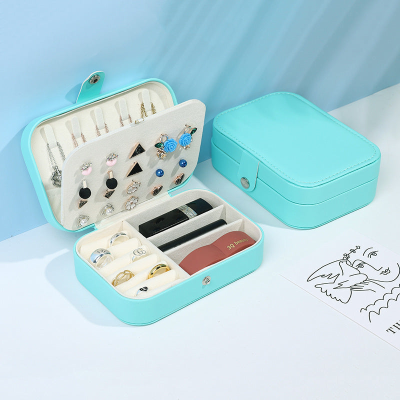 Двойной слойный органайзер для хранения украшений из искусственной кожи с замком для серег, ожерелий, колец