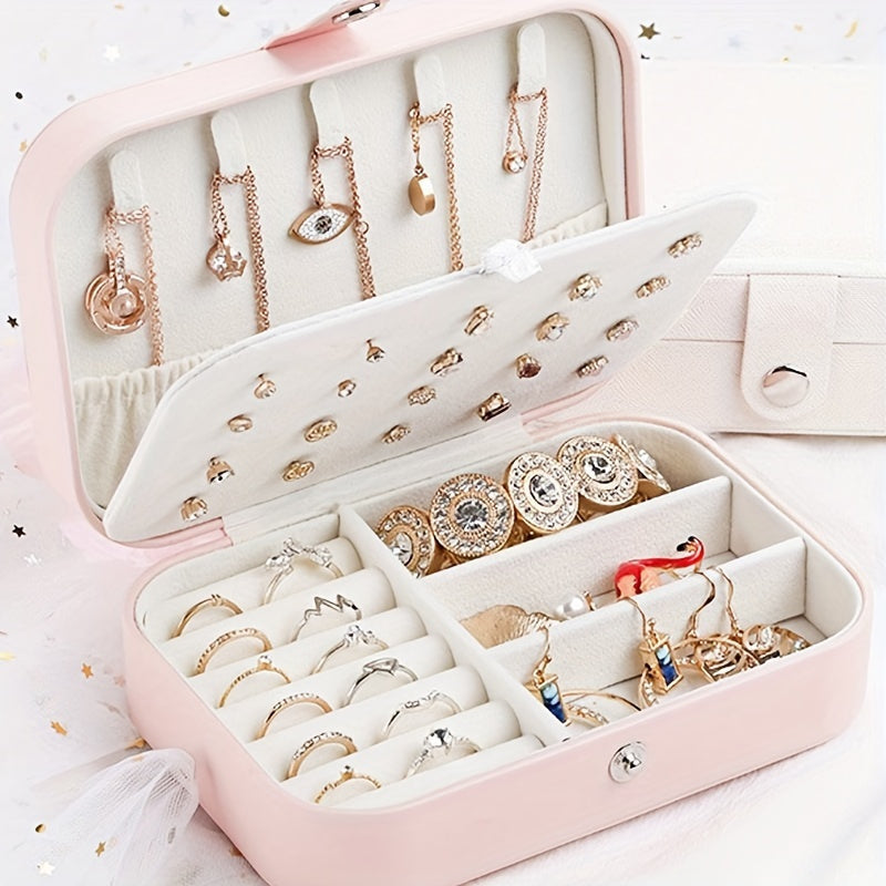 Double Layer Jewelry Storage Box with Lock and Soft Fabric Lining for Earrings Necklaces Rings