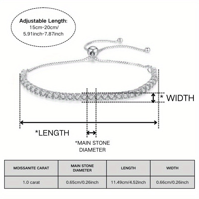 Moissanite Tennis Bracelet 1/3.1ct Adjustable Sterling Silver Gift for Her