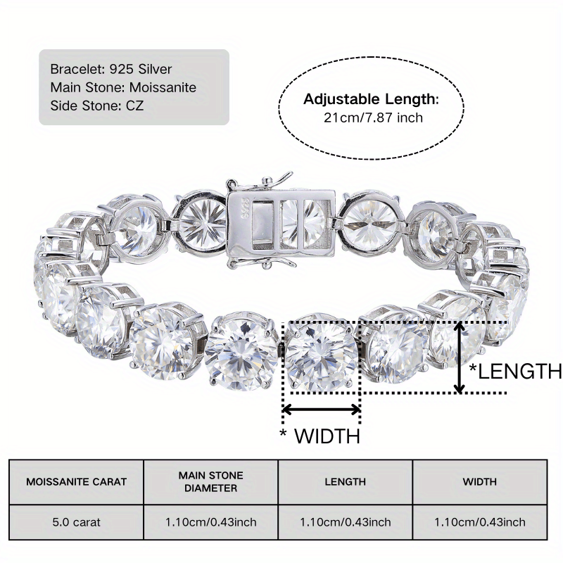 Moissanite Bracelet 85ct Sterling Silver Bohemian Style for Birthdays
