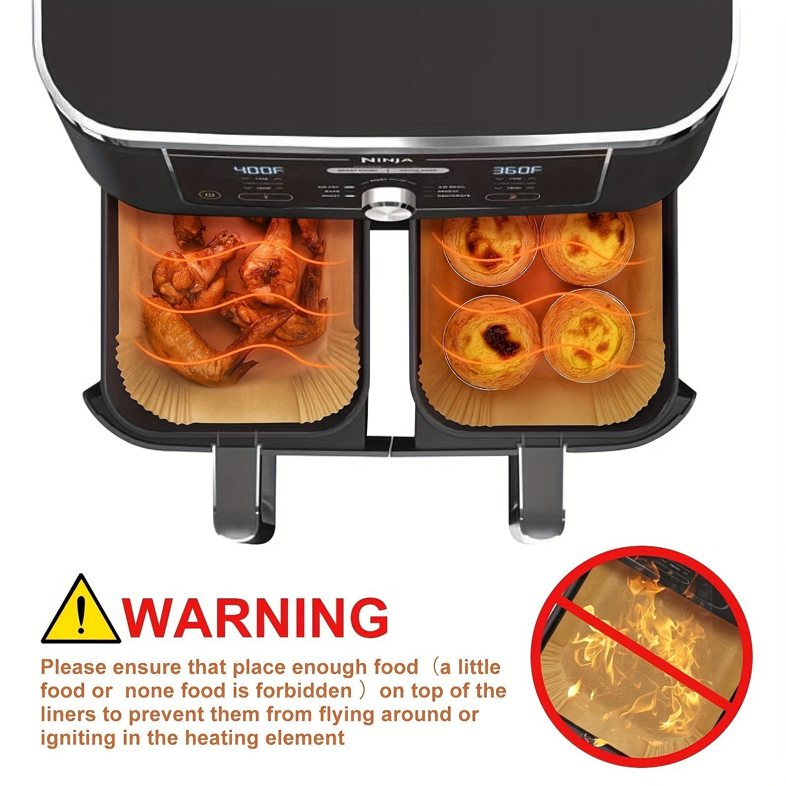 Havo fritöz uchun 100 ta yopishmaydigan qog'oz qoplami, suv va yog'ga chidamli