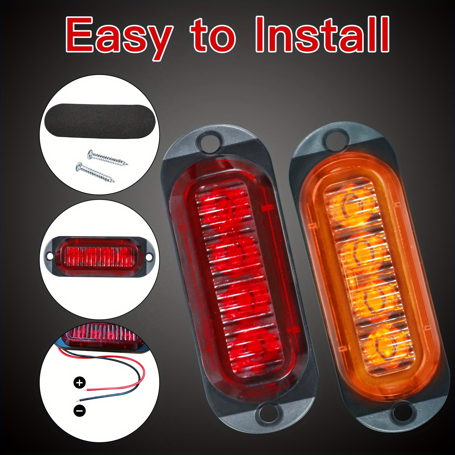 4-Piece LED Light Bar Kit for Trucks and Boats Amber White Red Exterior Vehicle Lights