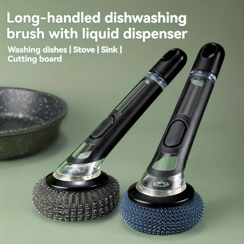 Multi-Functional Kitchen Cleaning Brush with Liquid Dispenser and Long Handle
