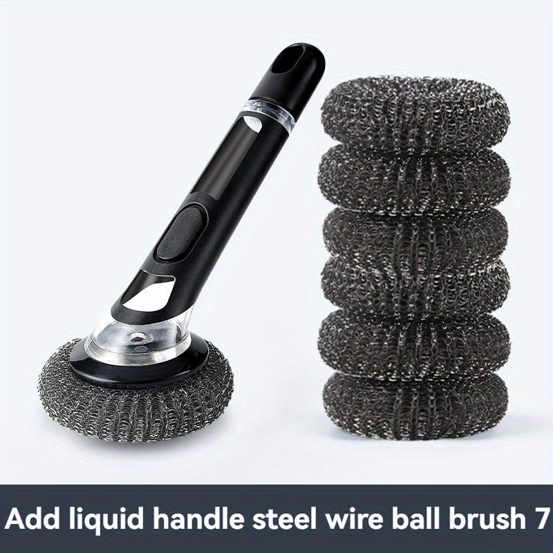 Multi-Functional Kitchen Cleaning Brush with Liquid Dispenser and Long Handle