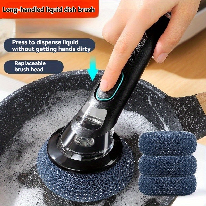 Multi-Functional Kitchen Cleaning Brush with Liquid Dispenser and Long Handle