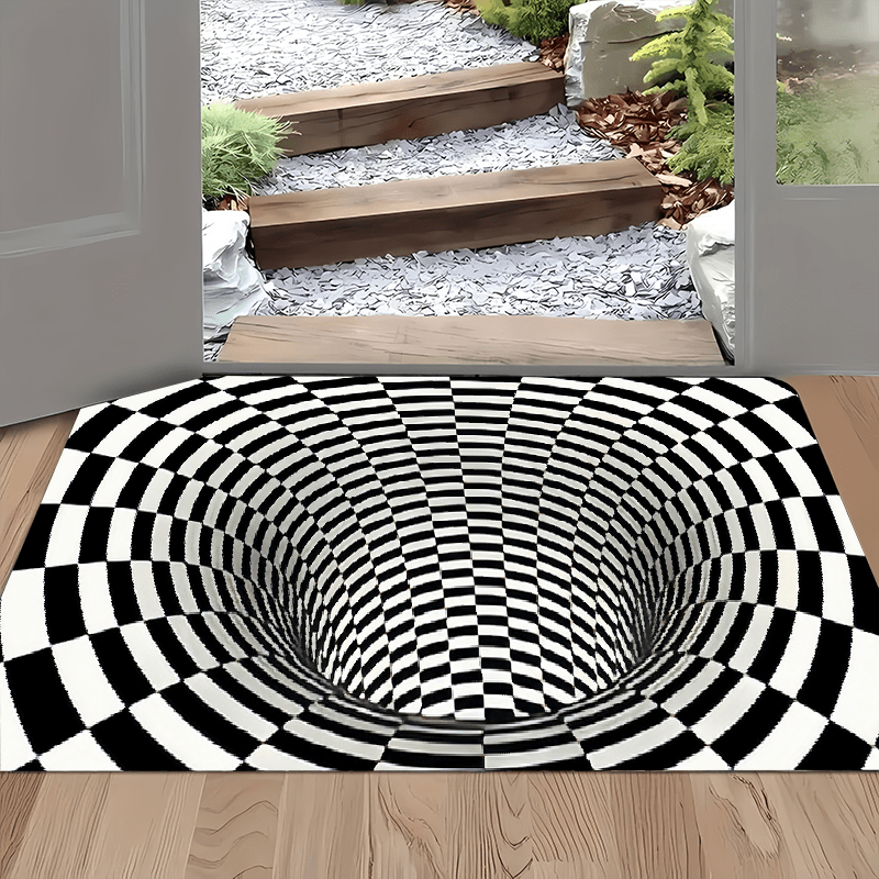Rectangular Non-Slip Polyester Flannel Mat with 3D Optical Illusion Waterproof and Machine Washable