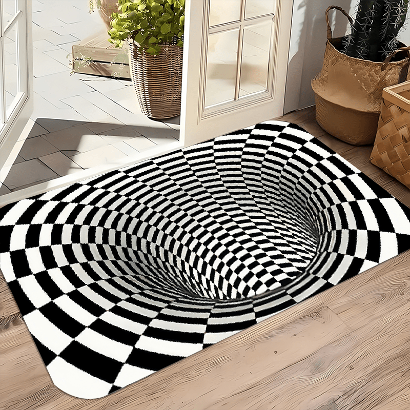 Rectangular Non-Slip Polyester Flannel Mat with 3D Optical Illusion Waterproof and Machine Washable