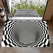 Rectangular Non-Slip Polyester Flannel Mat with 3D Optical Illusion Waterproof and Machine Washable
