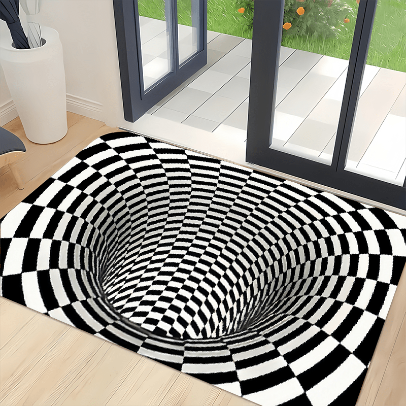 Rectangular Non-Slip Polyester Flannel Mat with 3D Optical Illusion Waterproof and Machine Washable