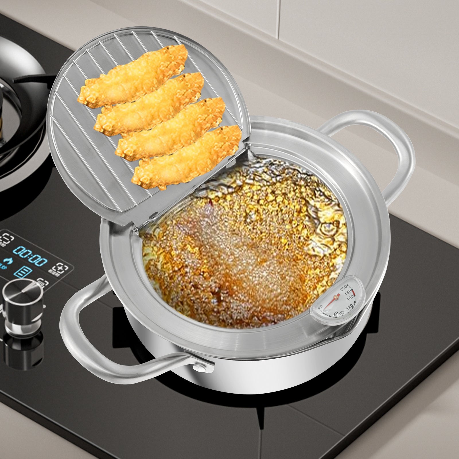 Stainless Steel Deep Fryer 2.65L 3.85L with Thermometer and Drip Drainer