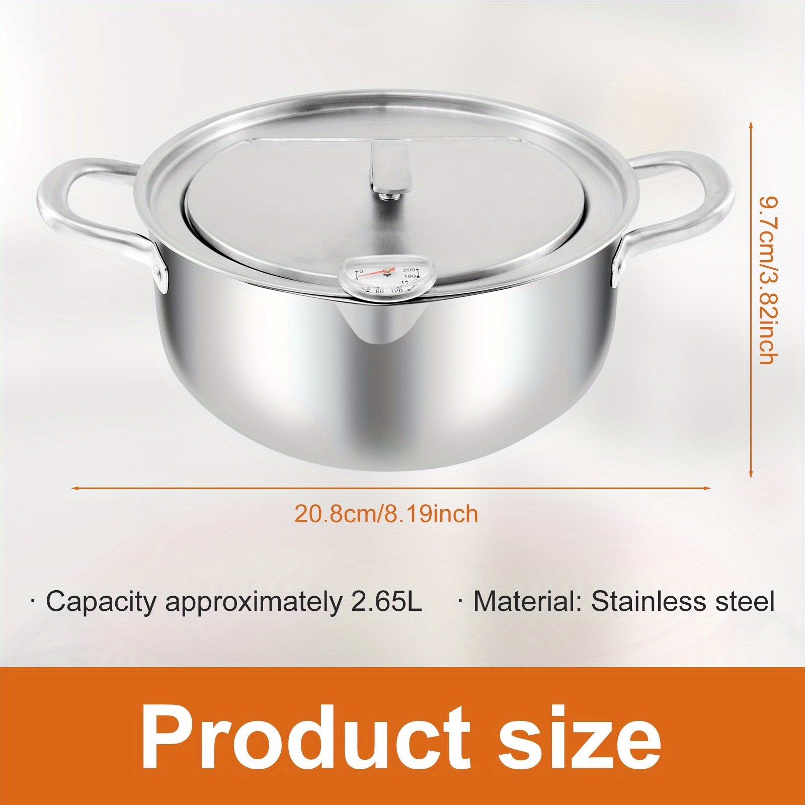 Freidora de acero inoxidable de 2.65L 3.85L con termómetro y escurridor de goteo