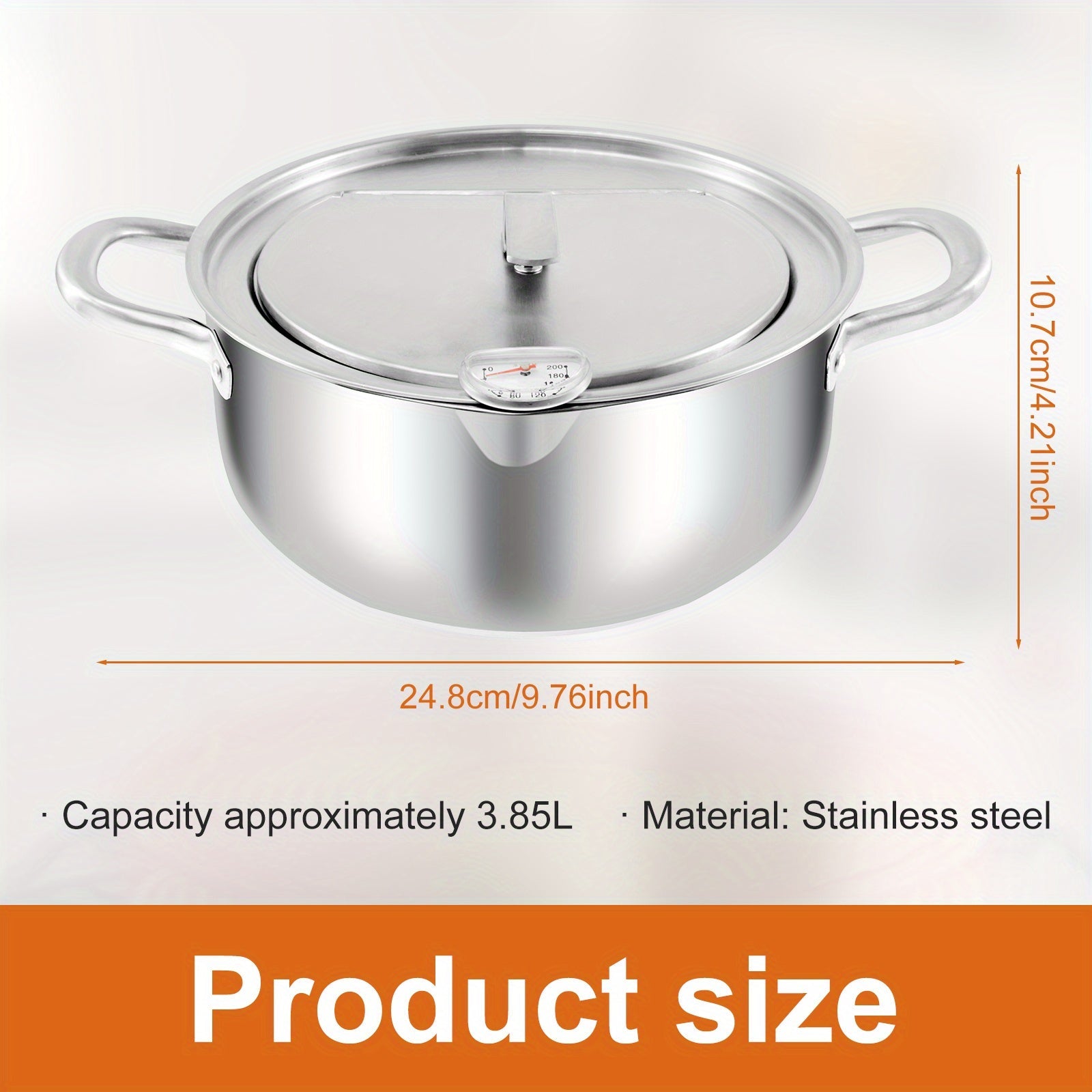 Freidora de acero inoxidable de 2.65L 3.85L con termómetro y escurridor de goteo