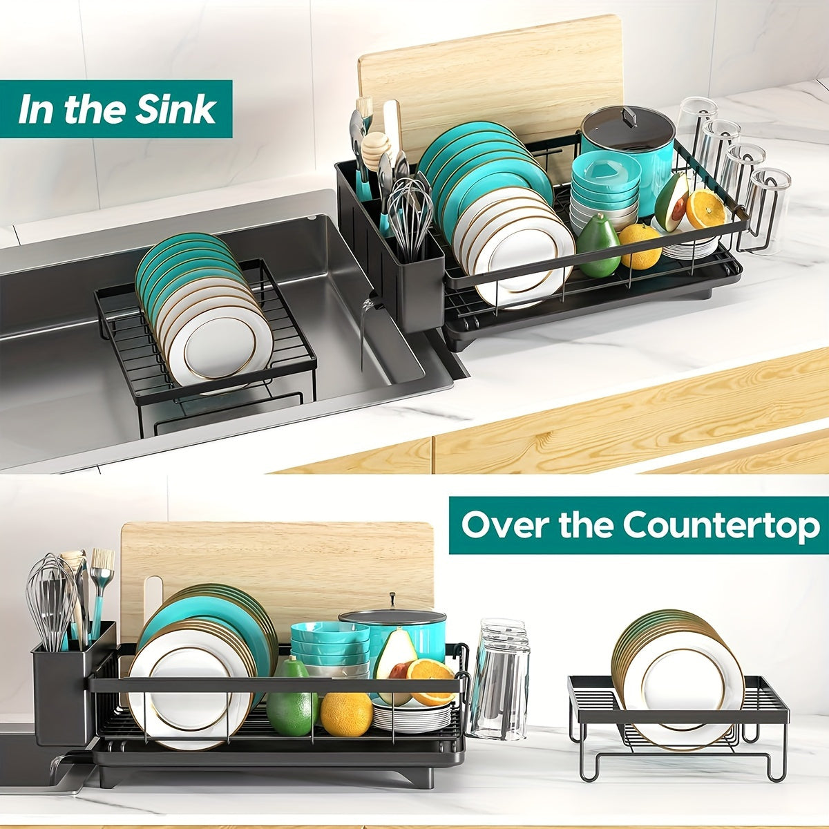 Extra-Large Stainless Steel Kitchen Rack with Dual Tiers, Utensil and Dish Storage