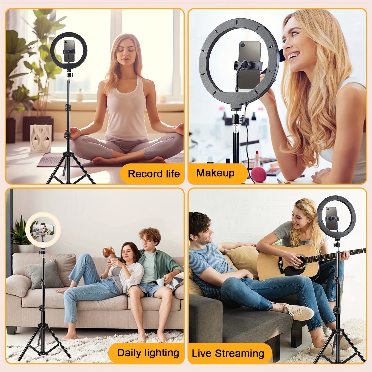USB-Powered LED Ring Light Stainless Steel for Beauty Vlogging Streaming