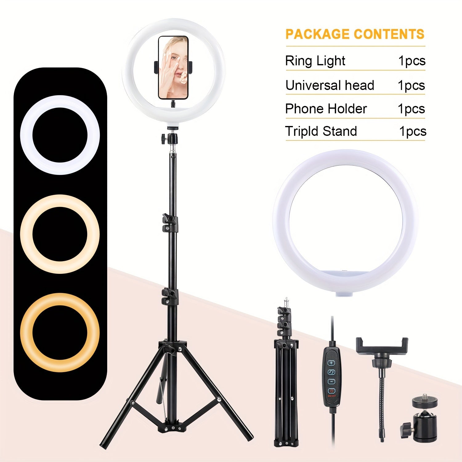 USB-Powered LED Ring Light Stainless Steel for Beauty Vlogging Streaming
