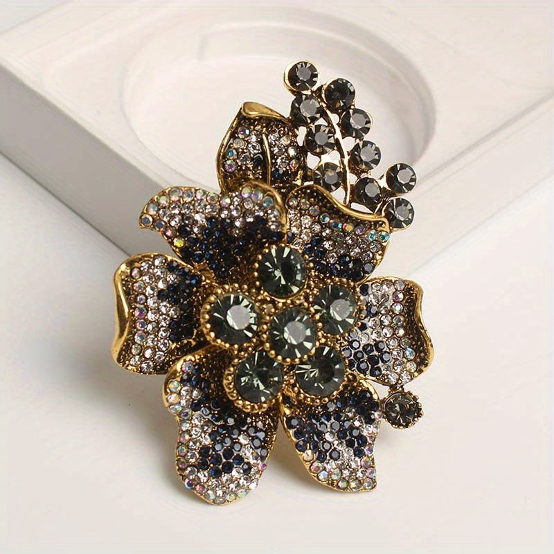 Vintage Floral Rhinestone Corsage Pin for Women and Men