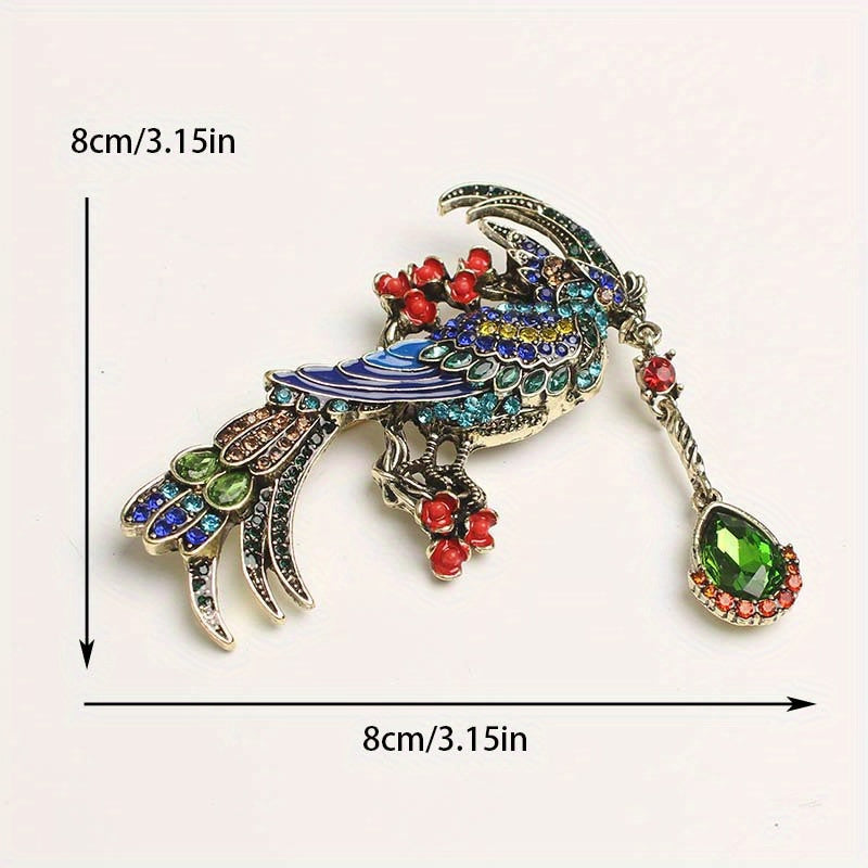 Enamel Rhinestone Phoenix Brooch for Women Cartoon Style Punk Jewelry