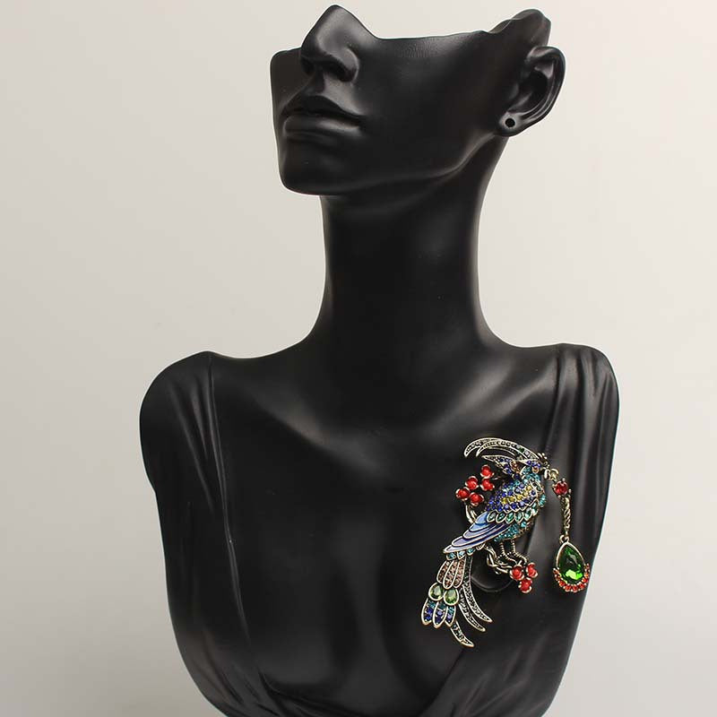 Enamel Rhinestone Phoenix Brooch for Women Cartoon Style Punk Jewelry