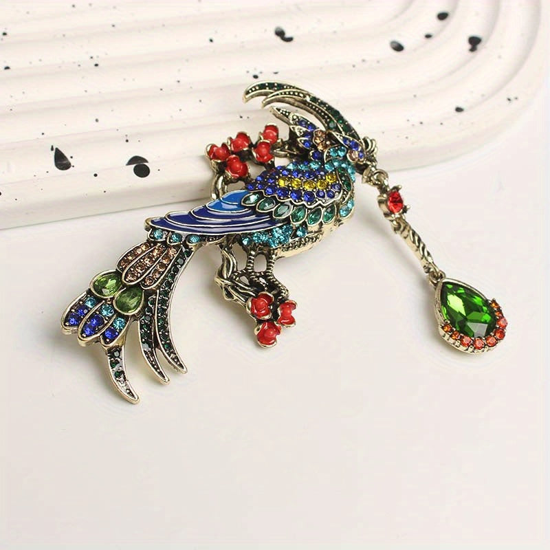 Enamel Rhinestone Phoenix Brooch for Women Cartoon Style Punk Jewelry