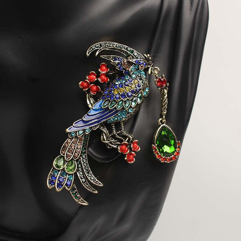 Enamel Rhinestone Phoenix Brooch for Women Cartoon Style Punk Jewelry
