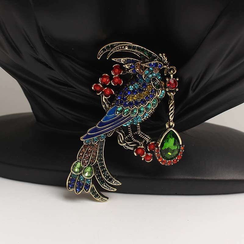 Enamel Rhinestone Phoenix Brooch for Women Cartoon Style Punk Jewelry