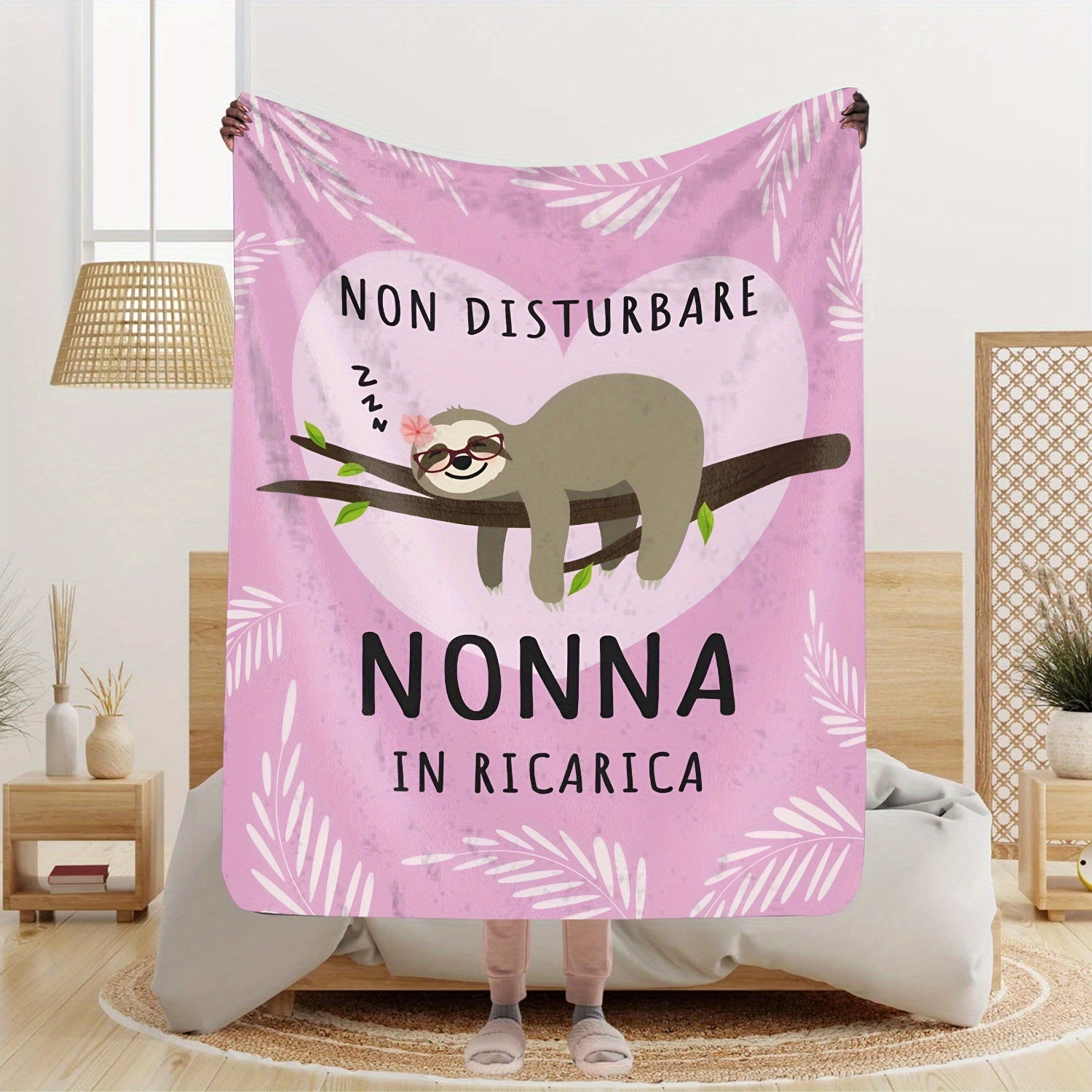 Multicolor Recharging Sloth Throw Blanket Flannel Fleece Knitted Lodge Style for All Seasons