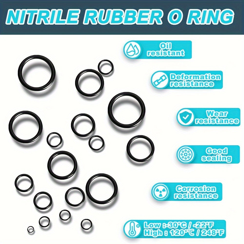 225pcs Rubber O-Ring Assortment Kit 18 Sizes Oil-Resistant Sealing Gaskets for Plumbing Automotive