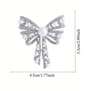 Hollowed-Out Pearl Rhinestone Bow Brooch Pin for Sweaters and Suits
